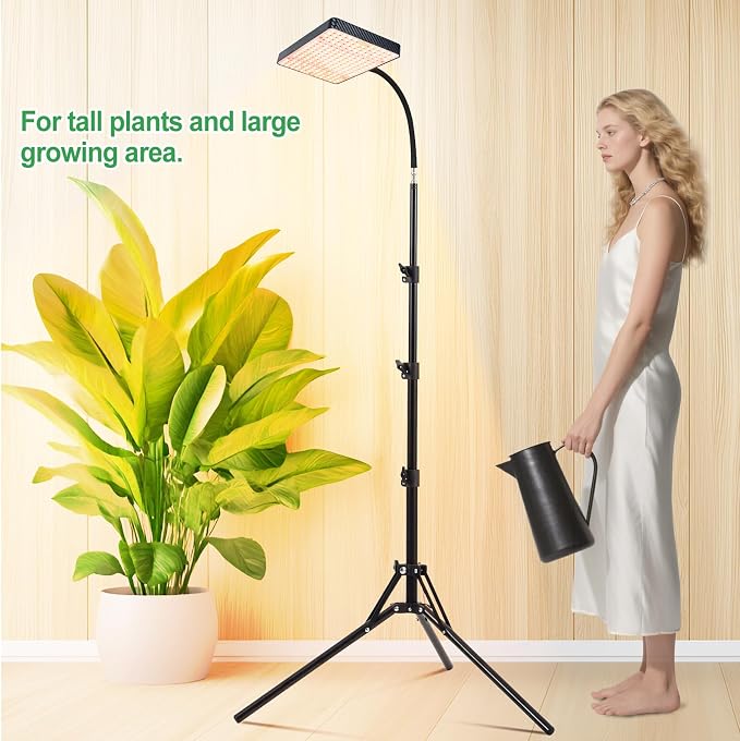 2026 Grow Light with Stand, 4/8/12/16/20H Timer, 25 Watt Power Draw, NO Need Adapter, Bright Enough for Indoor Tall Plants, Bonsai Tree, Daisy Chain Function, 40"-64" Height Adjustable
