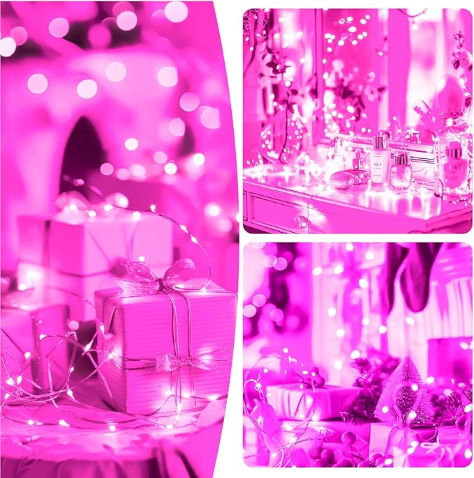 ZSJWL Rechargeable Fairy Lights with DIY Timer & 8 Modes, 16FT 50LED String Lights Battery Operated Indoor, Twinkle mini Lights for Bedroom Christmas Wedding Centerpiece Decor (Pink)