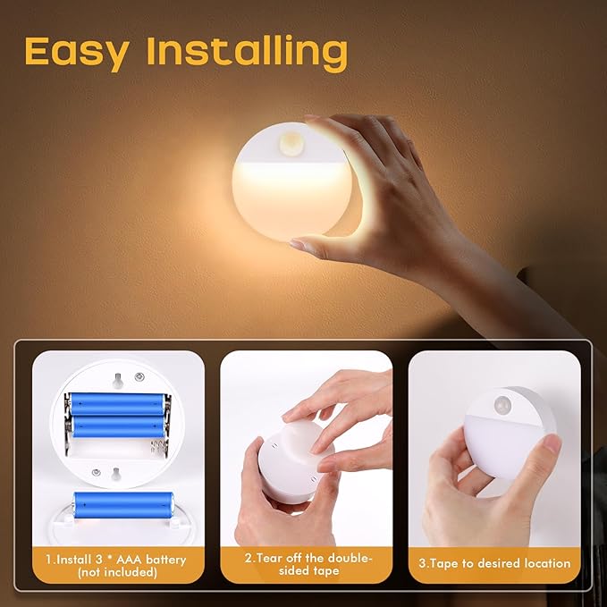 12 Pack Motion Sensor Stair Light for Indoor, Battery Operated Night Lights, Led Stick On Puck Lighting Closet Lamp, Motion Activated Lamps for Step, Cabinet, Hallway, Bathroom