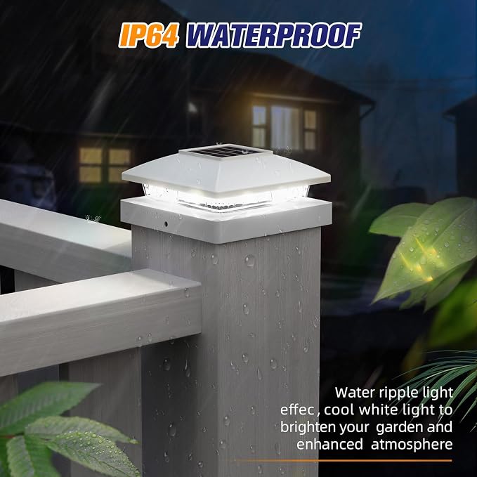 APONUO Solar Post Cap Lights for 4x4 5x5 Posts - IP64 Waterproof, 6500K LED, No-Wire Fence Lights & Deck Lights for Patio Garden Yard Patio, White-Cool White, 16 Pack