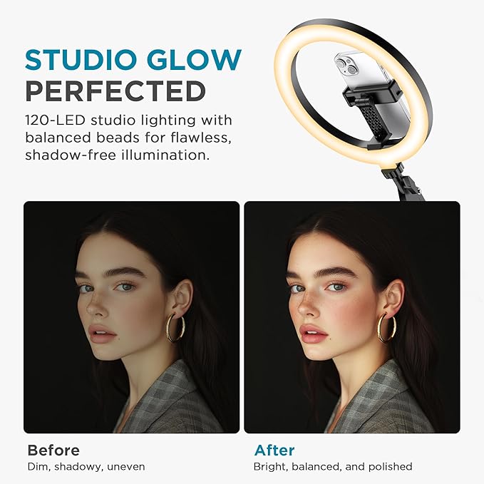 InnoGear 10" 2-in-1 Overhead Selfie Ring Light with Stand, Camera Holder Phone Mount for Desk Floor Remote Canvas Lamp Light for Phone YouTube Live Stream Cooking Video Recording Vlog Zoom, Large