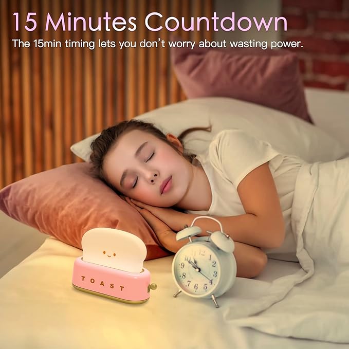 Desk Decor Cute Toast Lamp Small Desk Lamp Night Light for Kids | Rechargeable with Smile Face Kawaii Decor for Bedroom, Table, Bedside, Desk Gifts for Kids and Adults