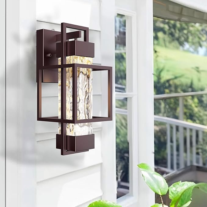 Modern Outdoor Light Fixture Dusk to Dawn Outdoor Lighting, 15" H Exterior Wall Sconce Waterproof Porch Light, Outside Light for House with Water Glass for Garage Doorway, Oil Rubbed Bronze