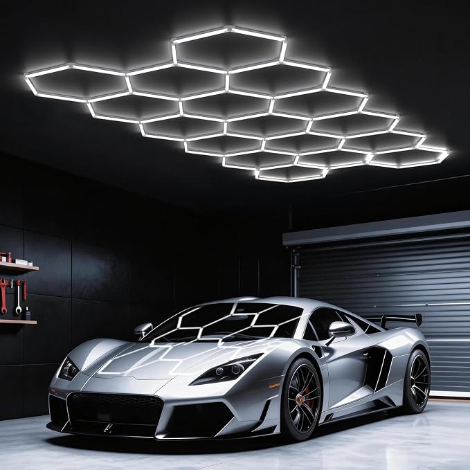 Hexagon Garage Lights: 476W 17 Grids Hexagon Led Lights 52360LM | 6500K Ultra Bright Hex Light, DIY Honeycomb Light for Garage, Shop, Basement, Barber, Homegym, Car Detailing, Studio