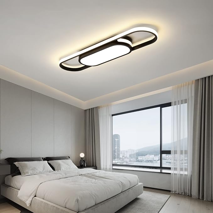 Tioolo Modern LED Ceiling Light, 27.5in Dimmable Linear Fixture with Remote | 3000K-6500K Flush Mount Ceiling Light, Black Acrylic Long Ceiling Light, Memory for Kitchen, Bedroom, Hallway, Closet, 40W