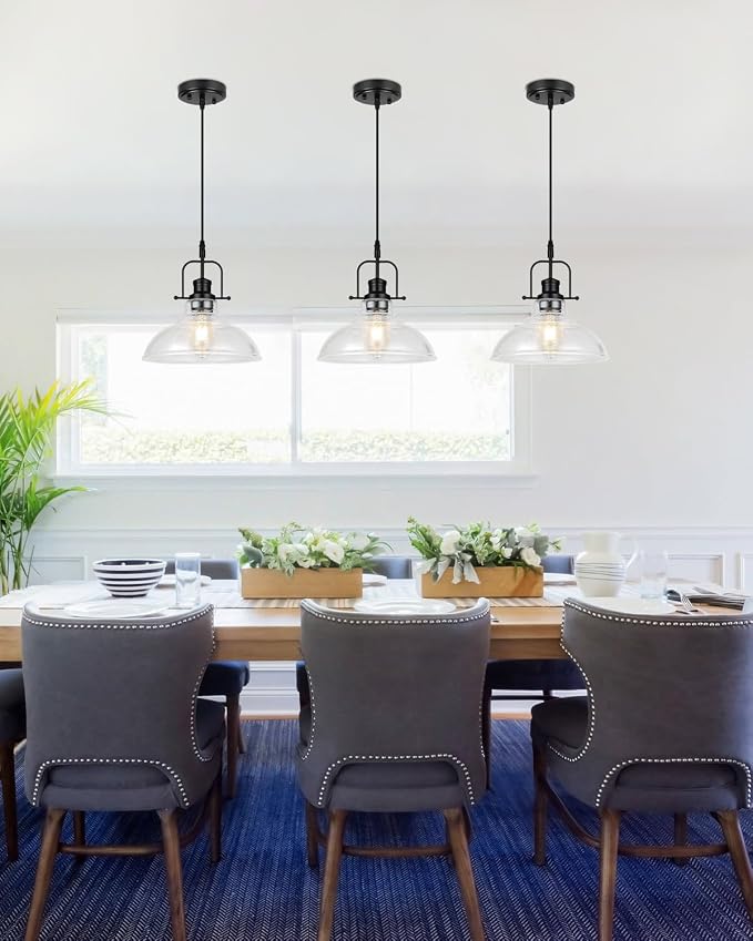 WILON Seeded Glass Pendant Lights Kitchen Island Lighting, Black Modern Farmhouse Pendant Light Fixture with E26 Base, Vintage Hanging Ceiling Lamp for Kitchen Sink Hallway Dining Room Entry Hall | 11'' Seeded Glass Shade, Adjustable Height, E26 Cerami...