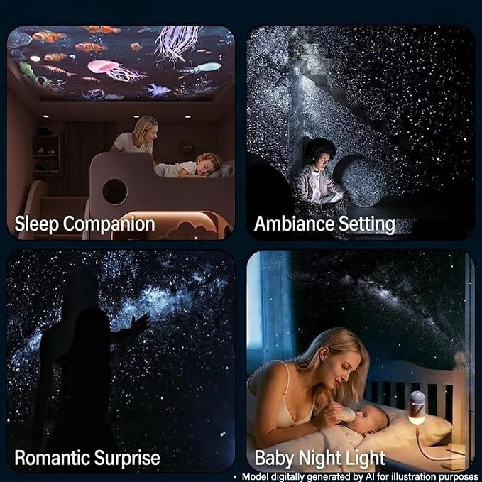 2-in-1 Galaxy Ocean HD Smart Dynamic 5D Holographic Night Light Projector | Plug and Play, USB Portable, Adjustable Brightness, 360° Rotating Design, Star Starry Sky Mini Projector for Bedroom Ceiling