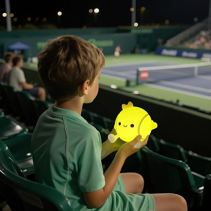 Tennis Gifts, Cute Tennis Ball Silicone Night Light, Touch Control & Timer, Suitable for Breastfeeding Reading Working Sleep for Baby Kids Teens Adults Tennis Lovers
