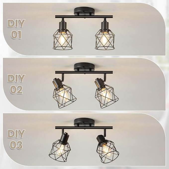 2-Light Kitchen Track Lighting, Island Lights, Farmhouse Ceiling Light | Adjustable Light Heads Rotate To Direct Light Where Needed, With Standard E26 Base For Kitchen Hallway Dining Room