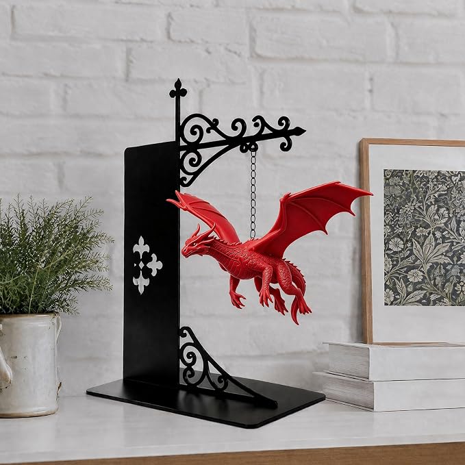 Magical Floating Dragon Bookshelf Lamp, Warm LED Dragon Night Light, Fantasy Reading Nook Decor, Unique Gift for Fantasy Lovers and Book Readers (red)
