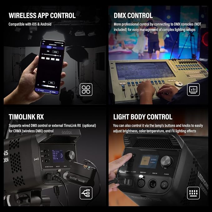 Godox Litemons LE200Bi 220W Bi Color COB LED Video Light Bowens Mount | 57700 Lux@1m CRI/TLCI 98+ Professional Continuous Photography Lighting APP DMX Control Ultra Quiet Luz Continua Godox