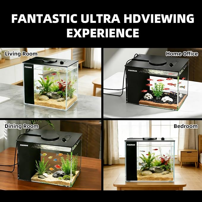 1Gal (3.7L) Small Aquarium Kit with Water Filter Pump and LED Light | Ideal for small fish