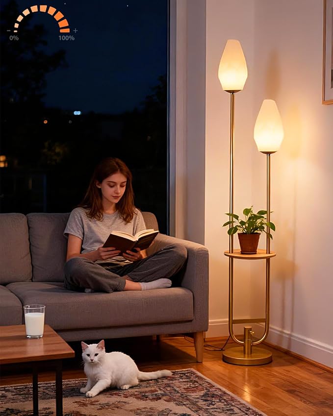 Lightdot 63IN Gold Floor Lamp with Shelf Mid Century Tall Standing Lamps with Rock-Shaped Bulb Included Modern Floor Lamp with 5Lbs Heavy Base for Living Room/Party/Sofa Beside/Corner Decor