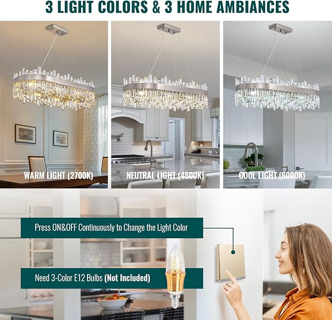 Siljoy Modern Crystal Chandelier, Luxury Rectangular 2-Tiers K9 Crystal Raindrop Chandelier, 16-Light Adjustable Hanging Crystal Ceiling Light for Dining Room Living Room Kitchen L35.4''