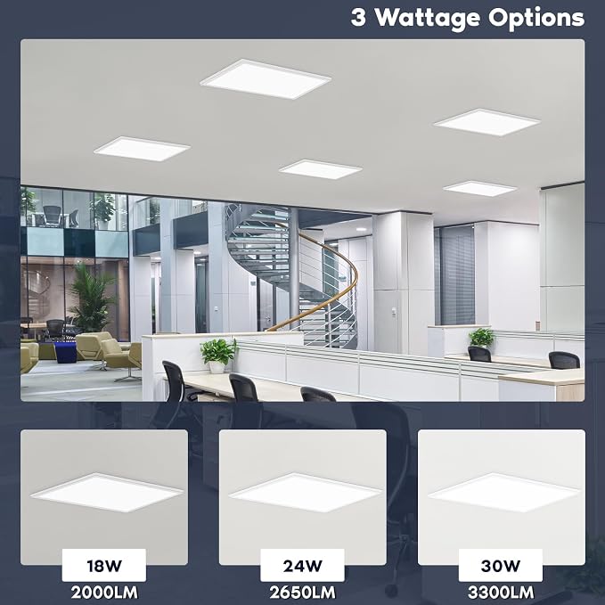 LUXRITE 1x2 FT Slim Surface Mount Panel Recessed Lighting, 5 Color Temperature Options 2700K-5000K, Dimmable LED Panel Light, 2000/2650/3300 Lumens, 18W-30W, Edge Lit, Damp Rated, ETL Listed (4 Pack)