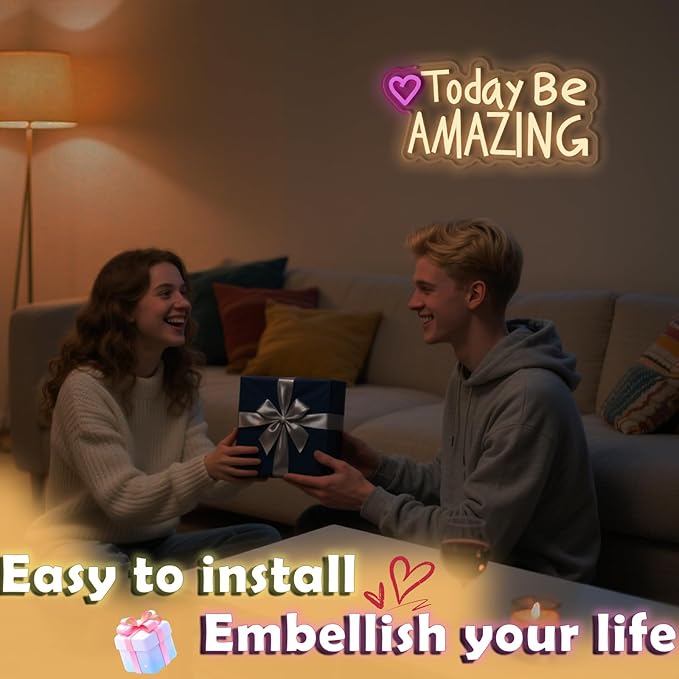 Today Be Amazing neon sign, suitable for classroom wall decoration, back-to-school season, graduation season, student gifts. Dimmable, USB powered, pink heart-shaped inspirational neon light.