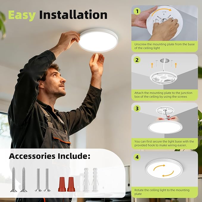 4PACK Flush Mount LED Ceiling Light Fixtures 5 Color Temperatures in One &100W Equivalent Flat Bathroom ceiling light,7Inch 15W Thin Round White Surface Flushmount fixture for Closet,Bedroom,Kitchen