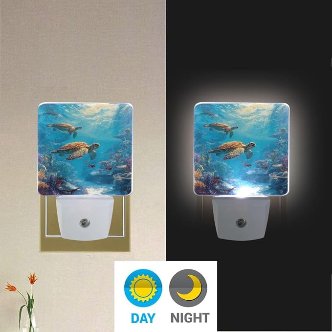 Sea Turtles Night Light Dusk to Dawn Sensor LED Night Dimmable Nightlight Lights Plug into Wall for Living Room