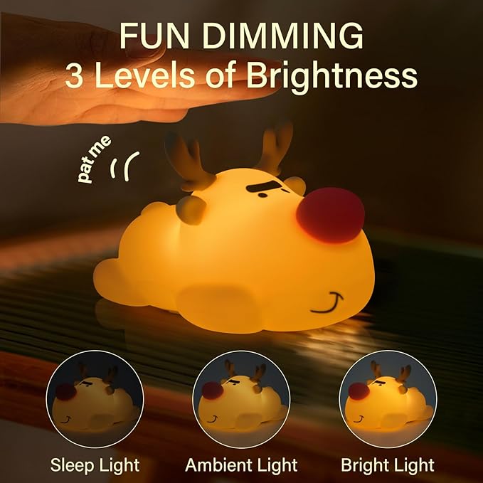 Rudolph The Red - Nosed Reindeer Night Light, Soft Timed Light, Christmas Birthday Gift Night Lamp, Gift Nightlight for Girls & Kids, Room Decor