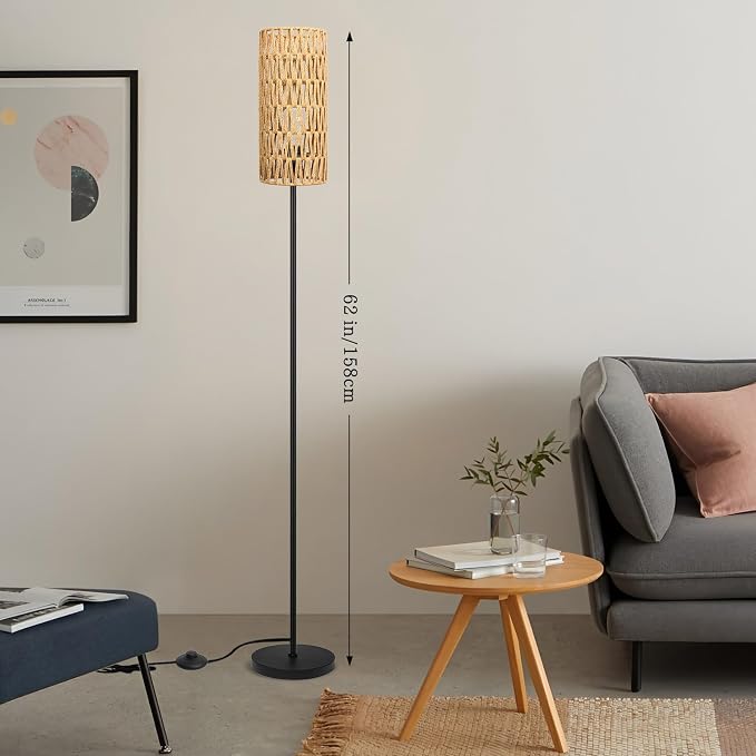 Ruiever 2 Pack Smart Floor Lamp for Living Room,Gaming - Remote, Timer Floor lamp with Remote, APP Control & RGB Standing lamp with Hand-Worked Rattan Shade Bluetooth Bulb Included