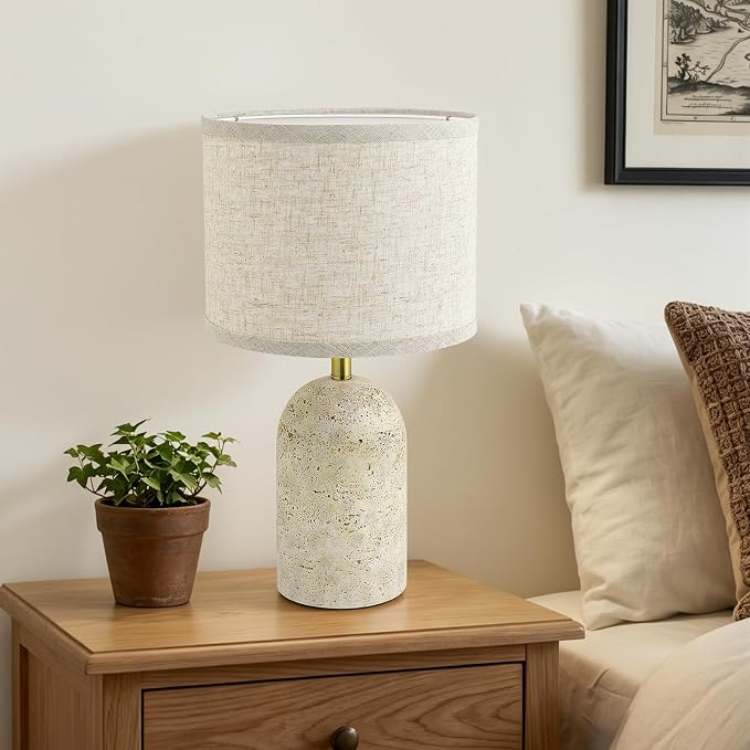 Table Lamps Set of 2, Stone-Like Resin Bedside Lamps for Living Room Bedroom, 18" Modern End Table Desk Lamp for Nightstand, Entryway, Home Office