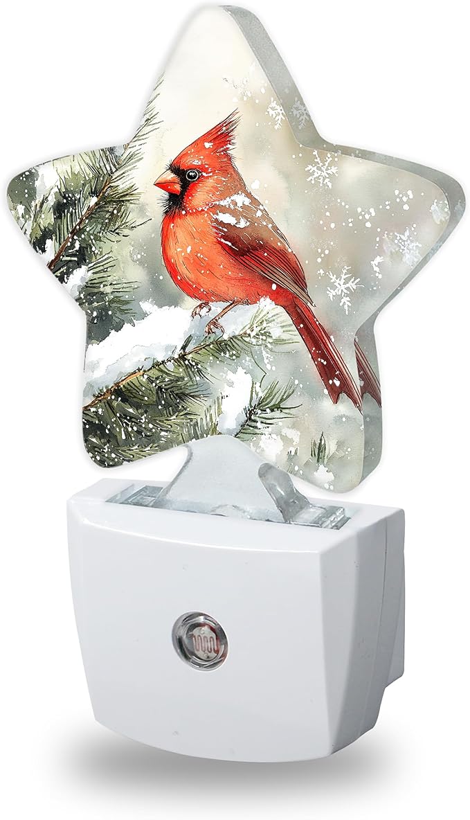 Cardinal Bird Decorative Nightlight Plug in Wall,Christmas Star Shaped Night Light with Built in Sensor for Home Decor,Kitchen Hallway Stairs Desk Lamp