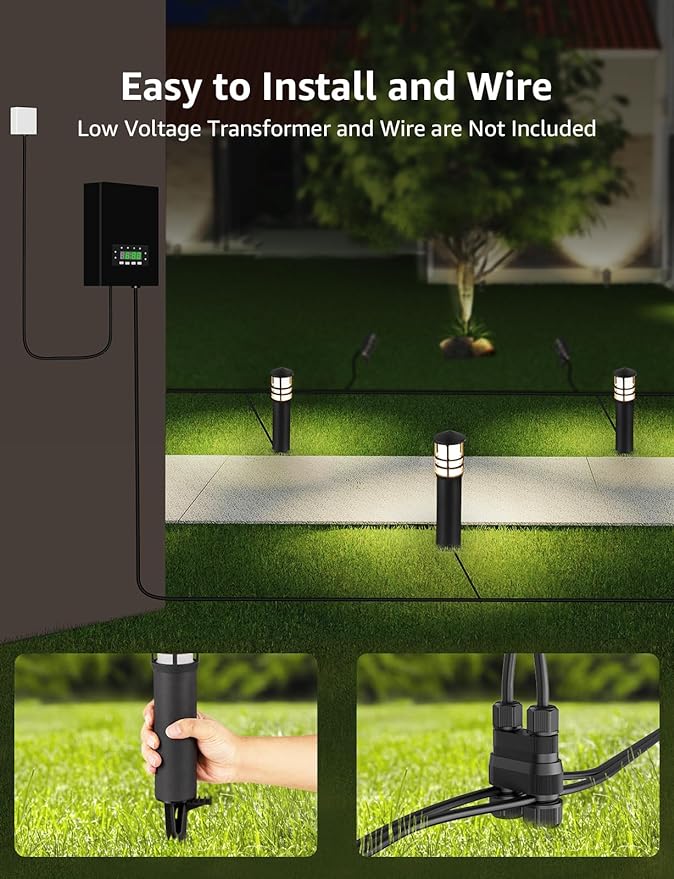 SUNVIE 8-Pack 3W LED Low Voltage Bollard Landscape Pathway Lights, Black | IP65 Waterproof, 3000K Warm White, 12-24V AC/DC, Aluminum, Outdoor Landscape Lighting for Walkway Garden Yard, with Connector