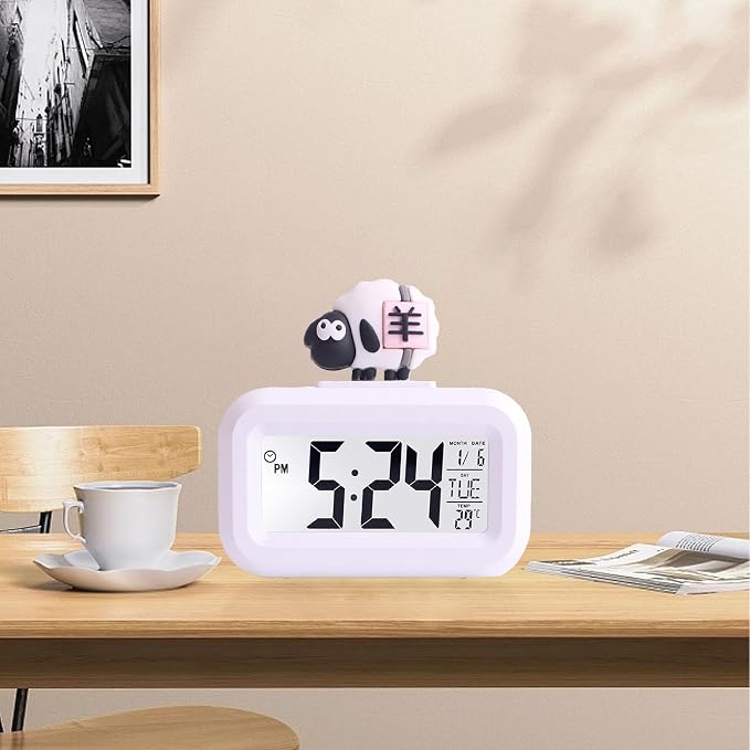 Ymiko Cartoon Desktop Electronic LED Clock Cute Alarm Temperature Display Night Light Kid Bedroom Decor Compatible with