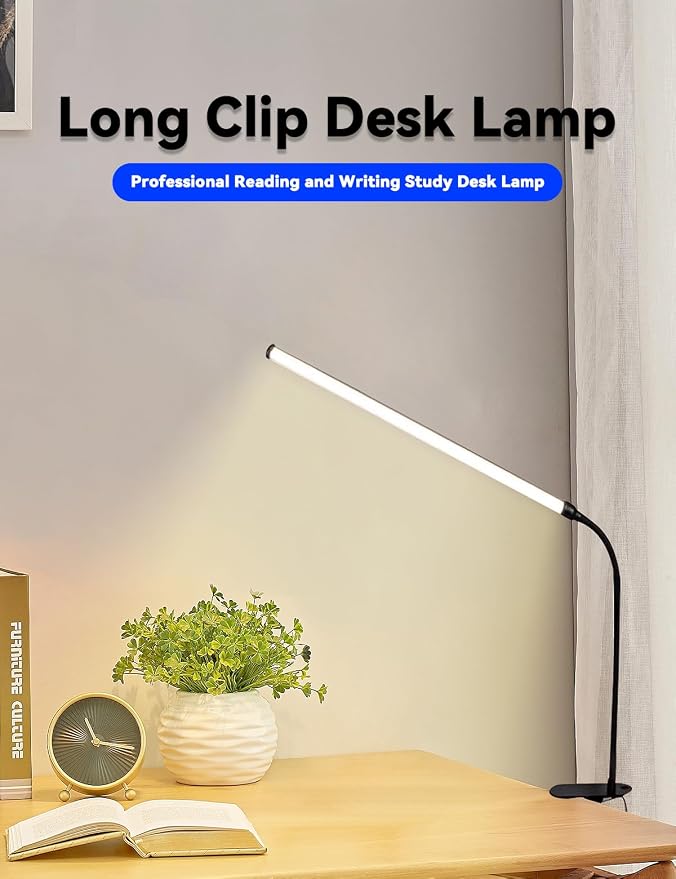 2 Pack LED Desk Lamp with Clamp,Eye-Friendly Clip on Lights for Home Office Study Reading,3 Modes 10 Brightness,Long Flexible Goose-Neck,Swing Arm Architect Task Table Lamps USB Usage