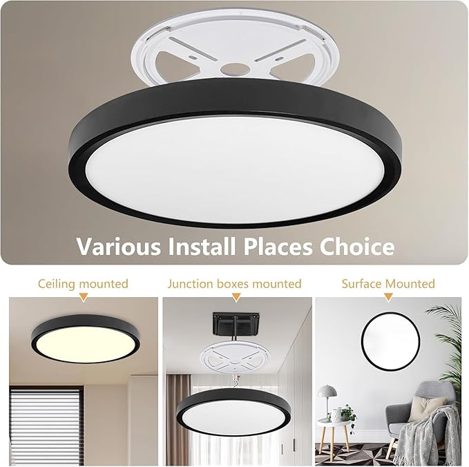 6PK Dimmable 15.8 Inch Led Ceiling Light Flush Mount, 34W, 3060LM, 3000K/3500K/4000K/5000K/6500K CCT, 0.98" Super Slim Close to Ceiling Round Flat Panel Light for Hallway,Kitchen ect, Black
