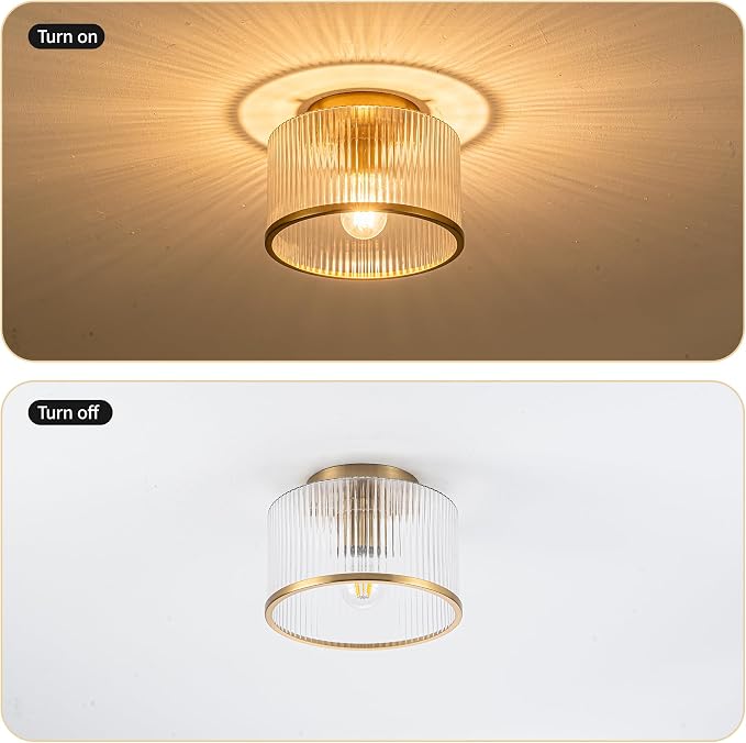 MAYNA Modern Gold Ceiling Light Fixture, 1-Light Hallway Light Fixtures Ceiling Mount, Glass Foyer Lighting Fixtures for Bedroom Bathroom Dining Room Laundry Room Entryway