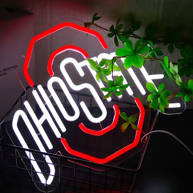 Ohio Football Neon Signs for Wall Decor，University Led Light Up Sign Suitable for Man Cave Dormitory Office Bar Pub Wall Art Gifts for Teen Boys Girls