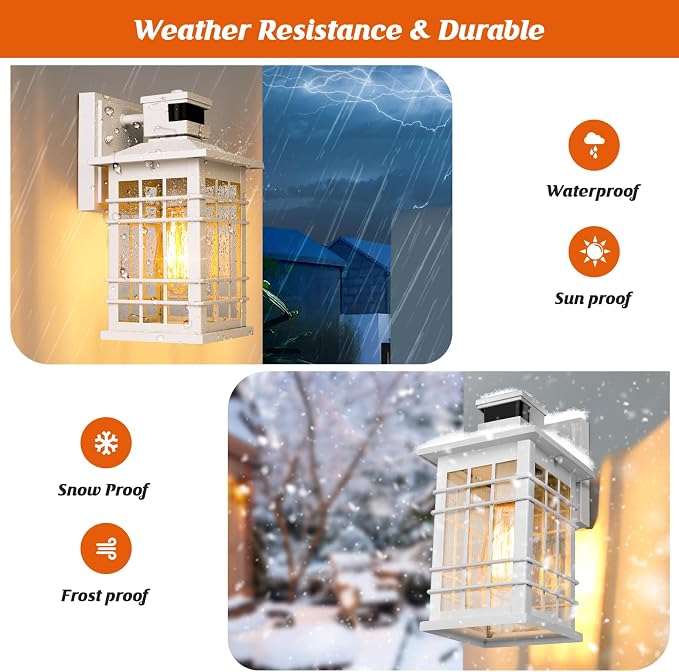 Motion Sensor Outside Wall Lantern Waterproof, White Dusk Dawn Outdoor Lighting Wall Mount with Tempered Glass, Modern Anti-Rust Motion Porch Light Fixture for Hallway Entryway Doorway