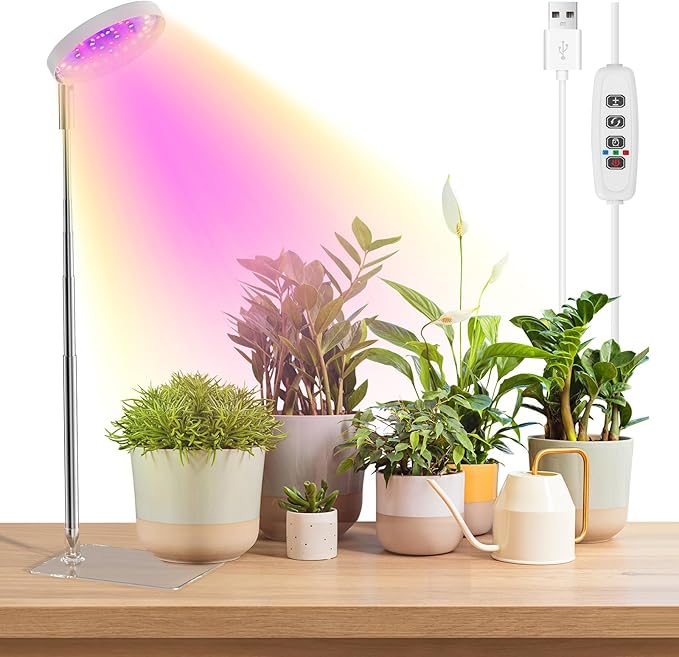 Grow Lights for Indoor Plants Full Spectrum, 48 LEDs Plant Light for Indoor Plants with 2 Mounting Options, 3 Optional Spectrums, 3/9/12Hrs, 10 Brightness, 7"-26" Height Adjustable (White)