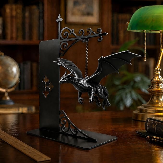 Magical Floating Dragon Bookshelf Lamp, Warm LED Dragon Night Light, Fantasy Reading Nook Decor, Unique Gift for Fantasy Lovers and Book Readers (Black)
