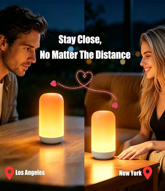Long Distance Touch Lamps, App and Touch Control WiFi and Bluetooth Setup for Best Friends Couple Family etc, Keep in Touch No Time or Location Limit - Set of 2(No Subscription)