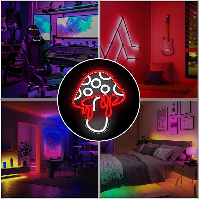 Mushroom Neon Sign Dimmable Led Mushroom Neon Light Cute Neon Mushroom Sign Night Light 3d Wall Art Mushroom Neon Signs For Wall Decor Game Room Bedroom Decor Holiday Gift For Children Kids Girl