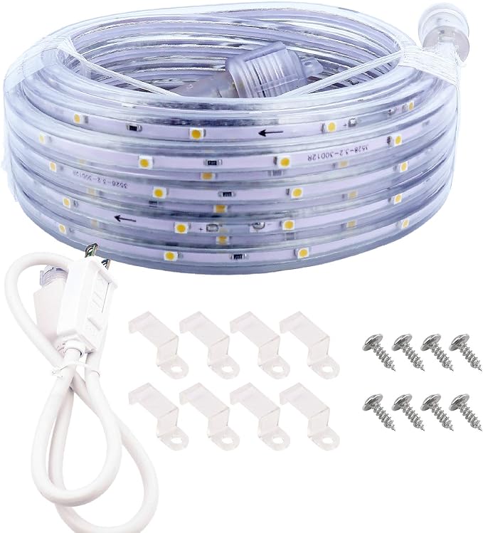 16.4ft Warm White 3000K Strip Light ETL | Waterproof, connectable up to 12 strips. 50,000hr lifespan. Indoor/outdoor mood lighting for home, patio, Christmas.