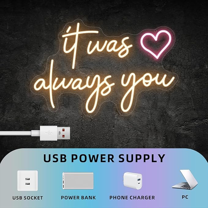 It Was Always You Neon Sign for Bedroom Living Room Wall Decor, Romantic Gift for Wedding, Engagement, Anniversary, Birthday, Valentine'S Day
