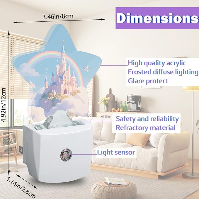 Dreamy Castle Night Light for Kids,Princess Rainbow Night Lights Plug Into Wall, Lightweight Dusk to Dawn Light Sensor Warm Nightlights for Girls Boys Bedroom Nursery Basement