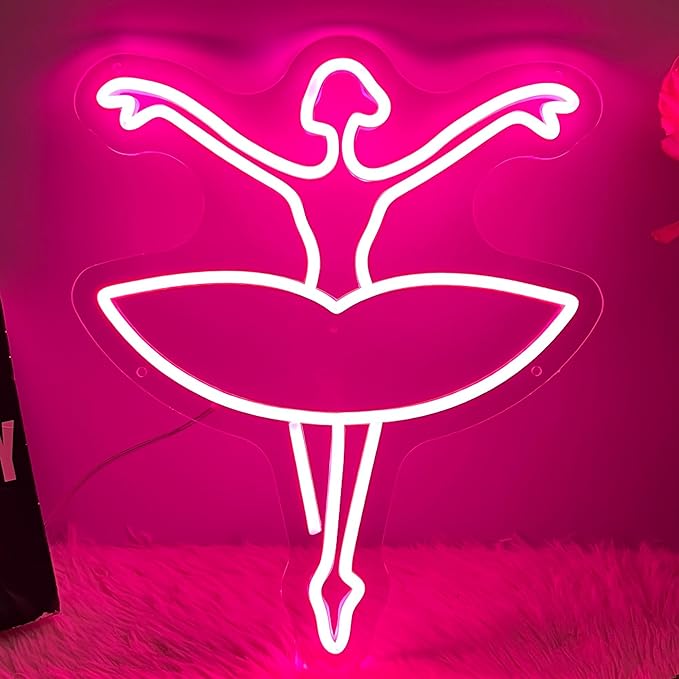Ballet Girl Neon Sign Let's Dance Neon SIgn Dancing Girl LED Neon Light for Wall Decor Light up Sign for Bedroom Dance Room Gym Room Balllet Studio Ideal Birthday