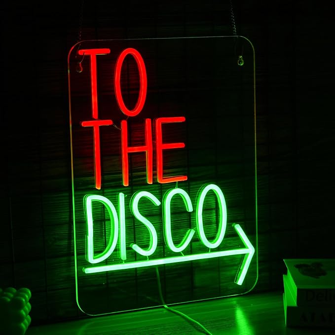 To The Disco Neon Sign Disco LED Neon Light for Wall Decor USB Powered Arrowhead Tag Led Light Sign Dimmable Neon Light Sign for Disco Bar Music Bar Bedroom Party