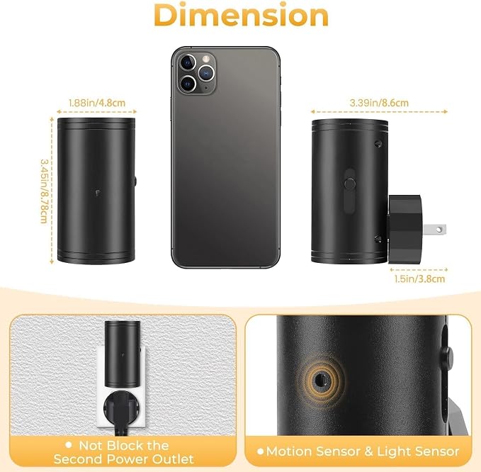 Motion Sensor LED Night Light Plug in,5-300lm Adjustable Brightness,2 Pack | Dusk to Dawn Sensor,Dimmable,Soft White 3000K,for Bedroom,Bathroom,Stairs,Hallway