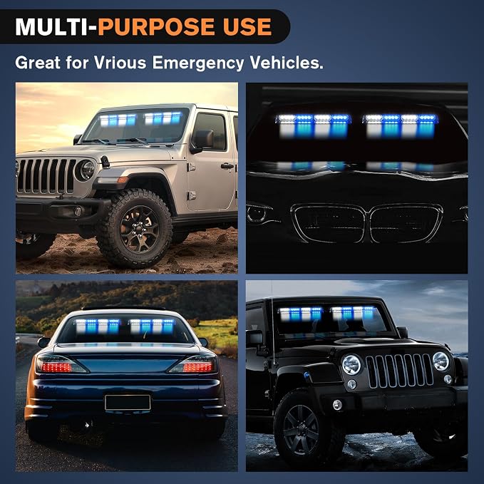 Nilight 32LED Blue White Emergency Dash Strobe Lights with Controller | Suction Cups Warning Hazard Interior Front/Rear Windshield Deck Split Light Bar for Trucks Construction Vehicles