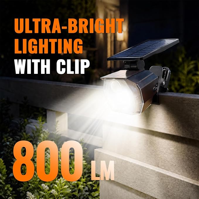 Clip-on Solar Spot Lights Outdoor with Motion Sensor for Pathway | 800LM SUPER BRIGHT 3-in-1 Install IP65 Waterproof Landscape Lighting with 3 Lighting Modes for Fence, Tree, Flag and Garage