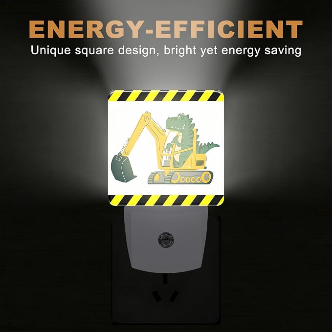 Night Lights Plug into Wall, Dinosaur Excavator Night Light with Dusk to Dawn Smart Sensor for Bedroom Bathroom Hallway Kitchen, Led Nightlights for Boys Girls Women Men