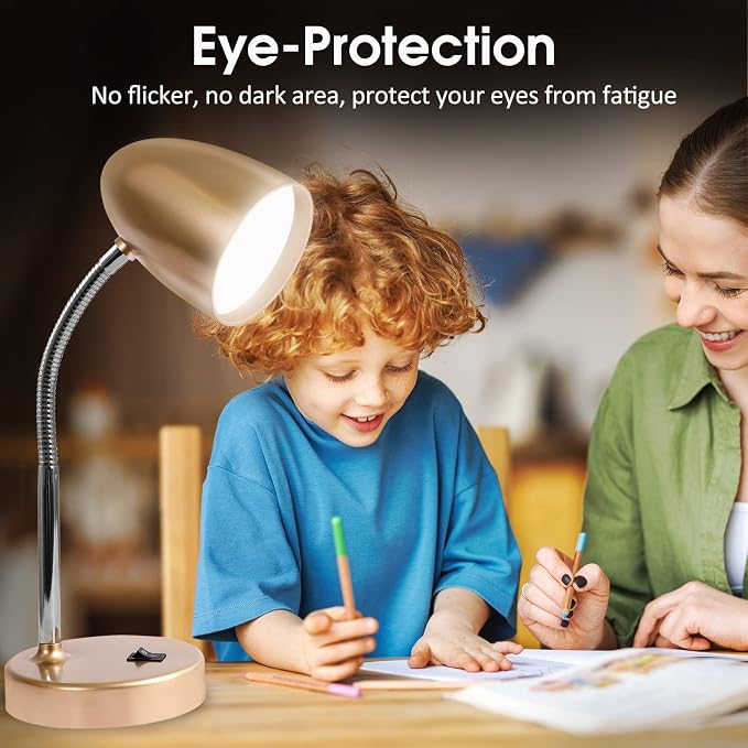 E ENERGETIC LIGHTING LED Desk Lamp, 3.5W 240LM 4000K Cool White Study Lamps for Bedroom and Office, Eye Protection, ETL Listed, Gold Table lamp