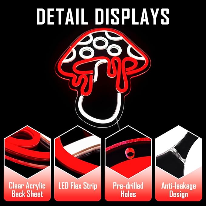 Mushroom Neon Sign Dimmable Led Mushroom Neon Light Cute Neon Mushroom Sign Night Light 3d Wall Art Mushroom Neon Signs For Wall Decor Game Room Bedroom Decor Holiday Gift For Children Kids Girl