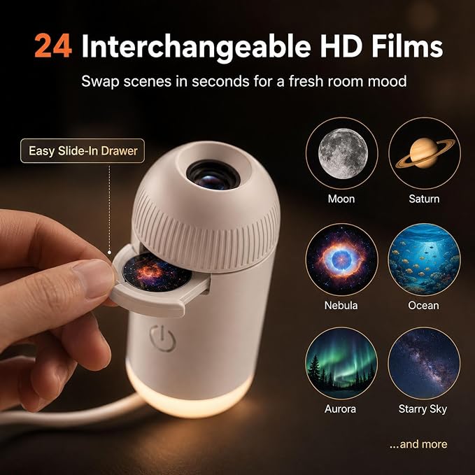 2026 Upgraded Hd Smart Dynamic 5D Holographic Night Light Projector with 24 Films, Plug and Play HD Star Projector, 360° Adjustable Galaxy and Ocean Star Projector, USB Powered (12 Projection Films)