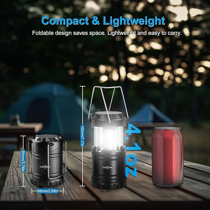 LED Camping Lantern, Battery Operated, 4 Pack | Adjustable brightness, collapsible design, camping essentials, emergency, hurricane, storm, power outage, outdoor